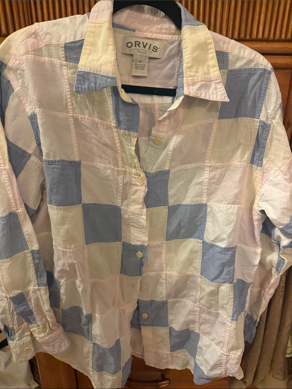 Orvis Patchwork Button-Down Shirt - Light Blue, Pink & White